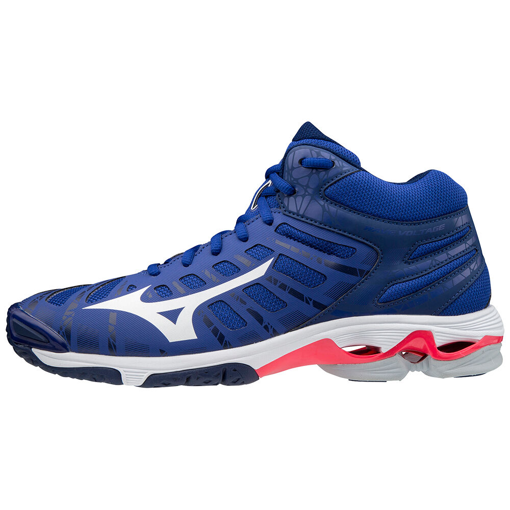 Mens Mizuno Wave Voltage Mid Volleyball Shoes Blue/White/Pink Philippines (YNGCRF859)